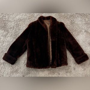 Vintage Kaufmann’s Pittsburgh Faux Fur Jacket Brown Plush Coat Floral Lining MCM